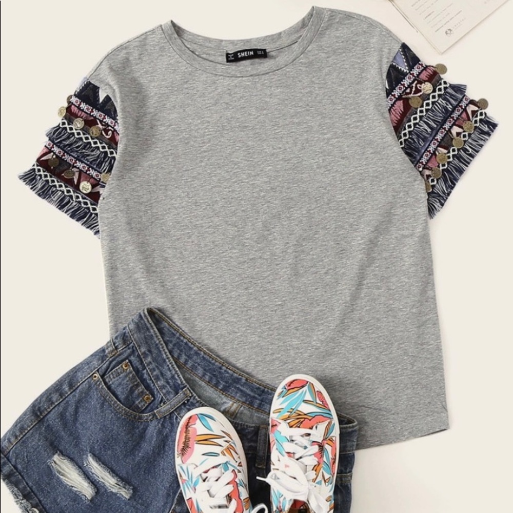 SHEIN Fringe sleeve Tee